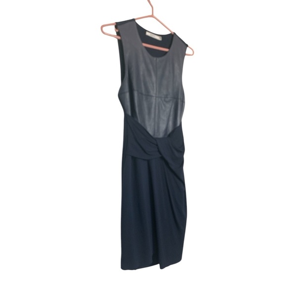 Anthropologie Bailey 44 Navy Blue Dress w Stretch, Faux Leather Upper - Picture 1 of 14